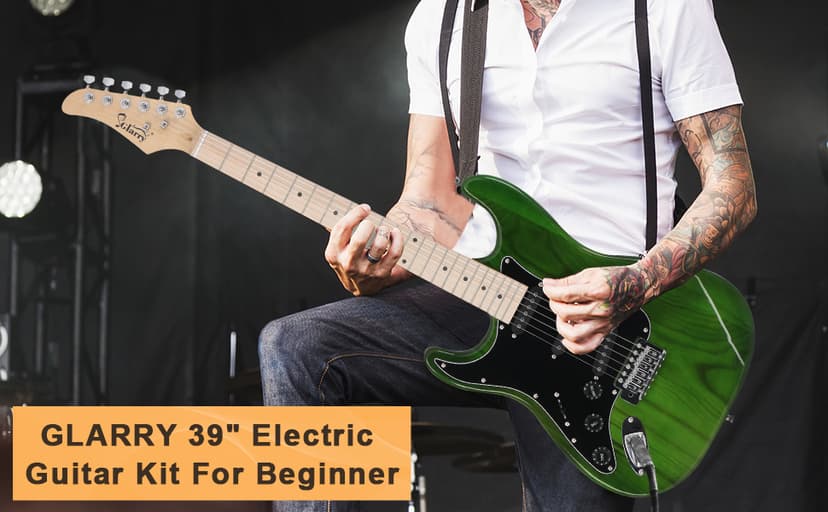 GLARRY Full Size Electric Guitar for Music Lover Beginner with 20W Amp and Accessories Pack Guitar Bag (GREEN, Left Handed 39")