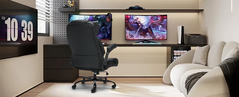 500lbs Big and Tall Office Chair Adjustable Lumbar Support for Back Pain, Extra Wide Seat Executive Office Chair Thick Armrest Pad, Heavy Duty Base&Upgraded Wheels, Ergonomic Comfy Computer Desk Chair