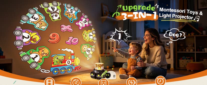 Montessori Car Toys for 1-3 Year Old Boys, Learning Toddler Birthday Gifts,15 White Noise Sounds,Remote Timer Rechargeable Montessori Toys for Boys 1-3 Year Old Gifts,19 Films Train Projector Light B0H1QJXVGG