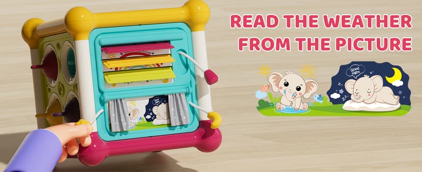 PANITU Baby Activity Cube, Cube Toys for Babies 6-12 Months, Toddler Music Busy Board with 4 Sensory Shape Blocks, 6-in-1 Educational Early Development Toy, Christmas, Birthday Gift for 1 Year Old