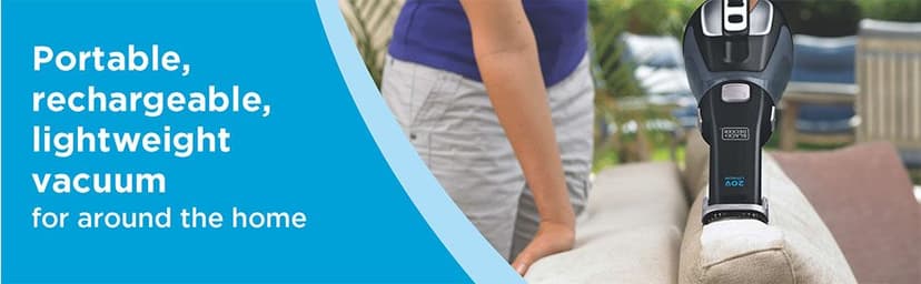 BLACK+DECKER dustbuster 20V Hand Vacuum Cordless Rechargeable, Car Vacuum Portable, Powerful Suction AdvancedClean Hand Vac with Extendible Crevice Tool, Flip-Up Brush and Charging Base (BDH2000L)