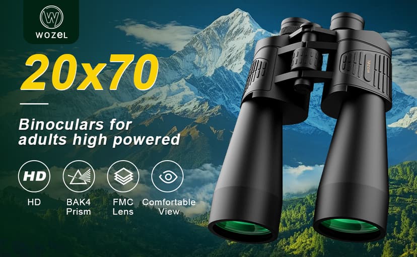 20x70 Binoculars for Adults High Powered - WOZEL HD Bird Binoculars with Clear Low Light Vision - Powerful Binocular for Bird Watching Hunting Travel Outdoor Hiking - Christmas Birthday Gifts for Men