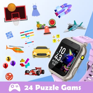 Kids Smart Watches Girls Gift for Girls Age 6-12, 24 Puzzle Games HD Touch Screen Kids Watch with Video Camera Music Player Pedometer Flashlight 12/24 hr Toys for 7 8 9 10 11 12 Year Old Girl Boys