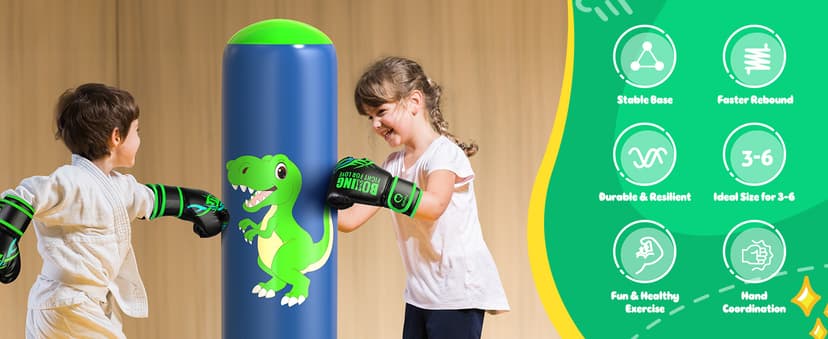 QPAU Inflatable Punching Bag, 48 Inch Stable Inflatable Boxing Bag for 3-6 Kids,Dinosaur Toy & Gifts for Boys and Girls, Kids Boxing Set for Practicing Karate, Taekwondo B0BKPM69F8