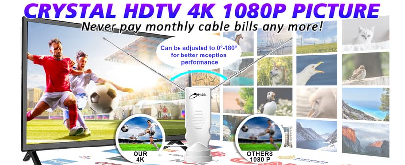 Rabbit Ear TV Antenna 2025 Upgraded, HDTV Digital Antenna for Free 4K/1080p HD Local Channels, Long Range Indoor Reception with 360° Signal for Smart & Old TVs, VHF/UHF Support, Easy Setup