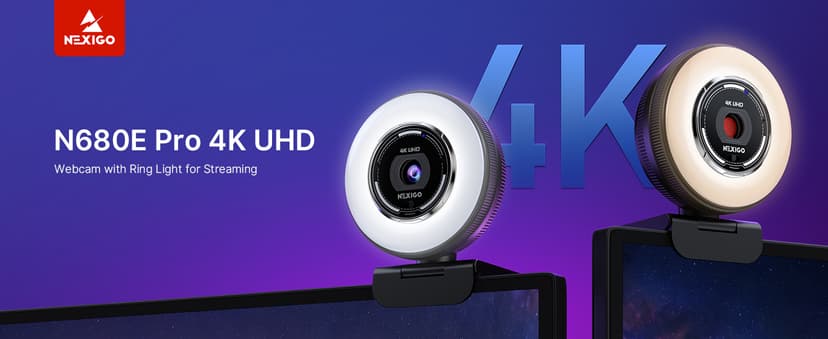 NexiGo N680E Pro 4K Webcam with Ring Light, PDAF Autofocus, 1080p 60FPS, Dual Noise-Canceling Mics, Privacy Shutter, USB Plug-and-Play for Zoom, Teams, Twitch, Google Meet