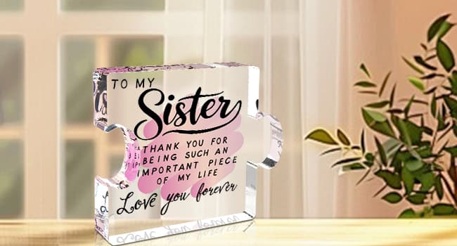 Sister Birthday Gifts, Big Sisters Gift Ideas from Sister, Unique Acrylic Puzzle Plaque Sister Gift Baskets Stuffers for Women Easter Birthdays Wedding