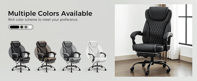 amseatec Office Chair, Big and Tall Office Chair with Foot Rest Ergonomic Chair for Home Desk, Reclining High Back Leather Chairs with Lumbar Support(Black)