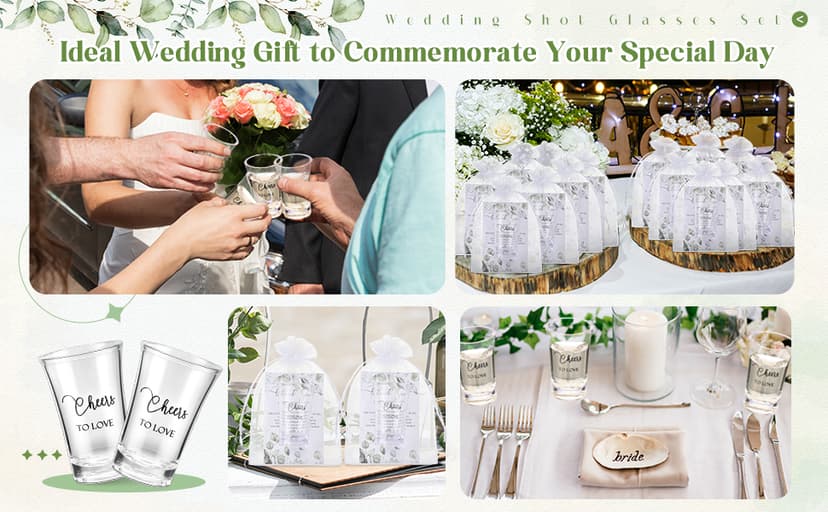 Uiifan 50 Sets Wedding Favors for Guests Wedding Shot Glasses Acrylic Clear Plastic Shot Glasses with Thank You Cards and Organza Bags for Guest Newlyweds Bridal Shower Gift (Cheers to Love)