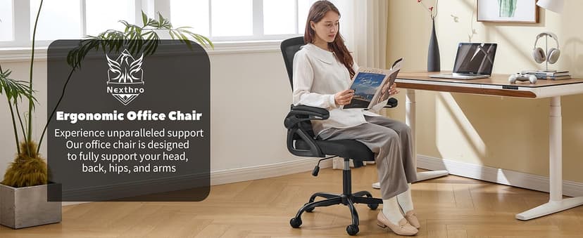 Ergonomic Office Chair, Desk Chair with Adjustable Lumbar Support, Breathable Mesh Comfy Computer Chairs with Flip-up Armrests Executive Task Chair for Adults Home Office(Black)