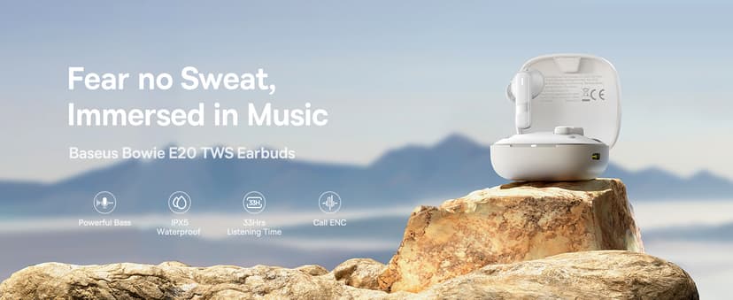 Baseus E20 True Wireless Earbuds, 12mm Drivers with Powerful Bass, 33H Long Playtime, IPX5 Water-Resistant, 2 ENC Mics for Clear Calls, Bluetooth 5.3 Headphones in-Ear Ear Buds