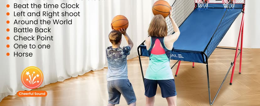 BAGAIL Basketball Arcade Game, Electronic Basketball Shooting Game with 8 Game Modes, Arcade Sounds, Foldable Frame, 4 Balls, Inflation Pump, Ideal Indoor Sport Games for All Players - Dual Shots