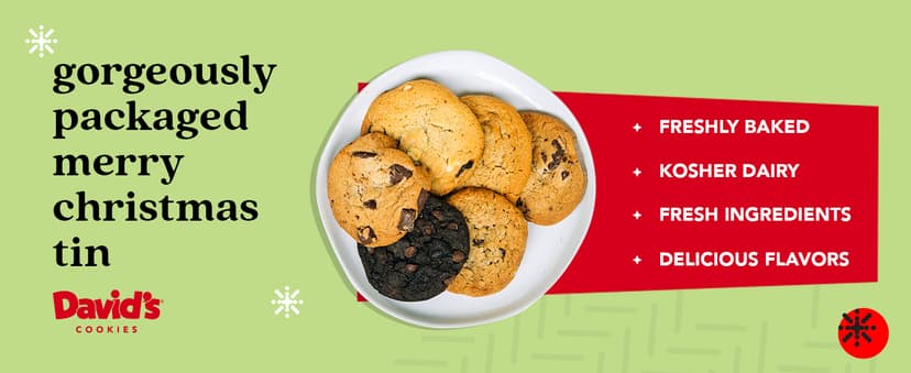 David's Cookies Merry Christmas Assorted Cookies in Sweet Sampler Tin – Fresh Baked Delicious Crunchy Cookies, Gourmet Cookie Gift Box For Friends, Family – Christmas Treats For Holiday Gatherings
