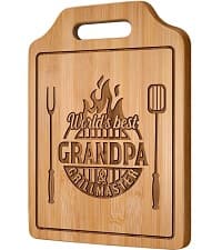 AceThrills Grandpa Gifts for Grandpa Birthday, Christmas, Fahthers Day - Grill Master Engraved Bamboo Cutting Board 12.3"L x 8.7"W x 0.4"Th (World's Best Grandpas)