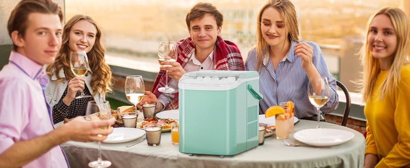 NEWBULIG Ice Makers Countertop with Handle, Portable Ice Machine, 9 Bullet Ice Cubes in 6 Mins, 26lbs in 24Hrs, Auto-Cleaning, with Basket and Scoop, for Home, Kitchen, RV, Camping,Green