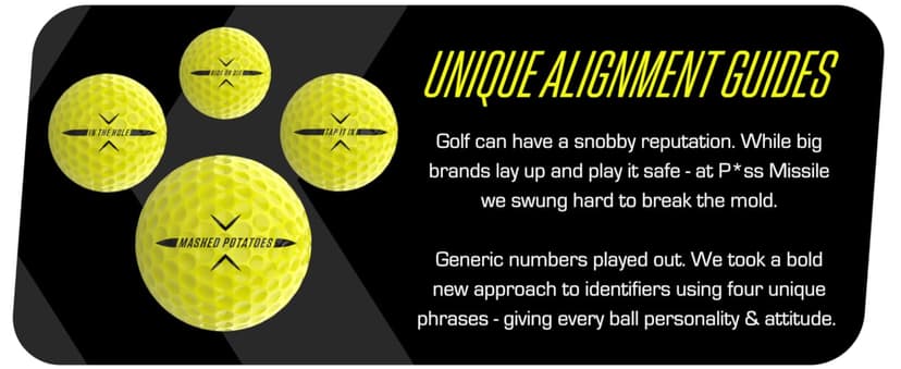 P*ss Missile Distance Golf Balls - 4-Piece Design, Surlyn Cover, High Compression Core - Lower Spin, Better Trajectory for Longer, Straighter Shots
