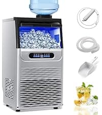 90LBS/24H Commercial Ice Maker Machine, Undercounter or Freestanding Stainless Steel Ice Machine with 25LBS Storage, 32 Cubes/Cycle, Self-Cleaning & Quiet Operation for Home, Bar, Restaurant
