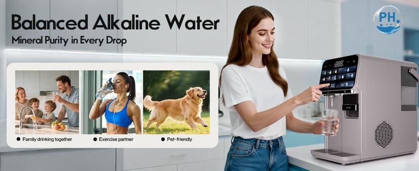Ice Maker Water Filter Dispenser, 3 in1 Countertop Instant Hot & Cold Water, Ice Water Dispenser with ice Box, 7 Temperature & 5 Dispensing Volume Options Portable No Installation.