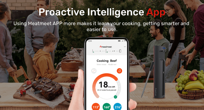 Pro Smart WiFi Wireless Meat Thermometer, Unlimited Range, Improved Stability, Ultra-Thin Probe, Bluetooth Digital Food Thermometer for Remote Monitoring of Oven/Kitchen/BBQ/Grill/Rotisserie