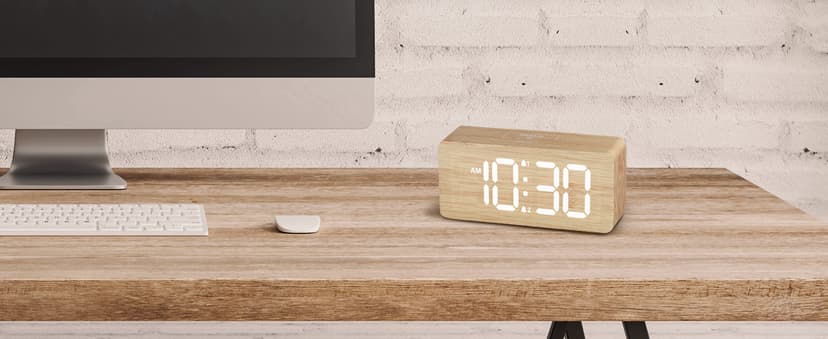 uscce Wooden Digital Alarm Clocks for Bedrooms: Dimmable Dual Alarm Clock with Large Numbers for Bedside Desk - Loud Alarm for Heavy Sleepers with Volume Control - Wood Decor & Gifts
