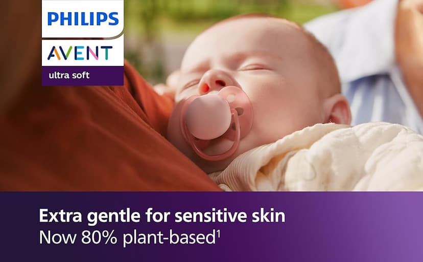 Philips Avent Ultra Soft Pacifiers - Orthodontic Design, for Babies 0-6 Months, Flexible Shield, Silicone Symmetrical Nipple, BPA-Free, 2 Sterilizing Cases, 4 Pack, SCF091/47