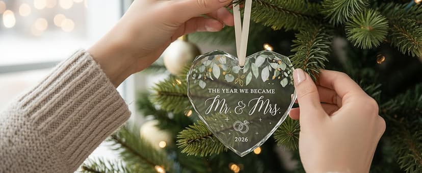 HEXMOZ Wedding Gifts for Couples 2025 - Mr and Mrs Gifts - Bridal Shower Gift, Wedding Ideas for Newly Wed, Bride, Future Mr Mrs - Just Married Glass Ornament 2025, 1st Married Couple Christmas Decor