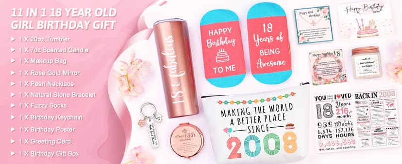 18th Birthday Gifts for Girls Trendy 18 Year Old Girl Birthday Gifts for 18 Year Old Girl Gift Ideas Unique Age 18 Gift for Female Teen Girls Her Daughter Happy 18th Decoration Presents with Tumbler