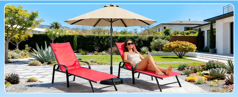 NEWBULIG Outdoor Lounge Chair for Pool, Chaise Lounge Chairs with 5-Position Recliner,350 lbs Heavy Duty Patio Pool Chair, Outdoor Sun Chairs with Metal Frame for Backyard, Classic Red