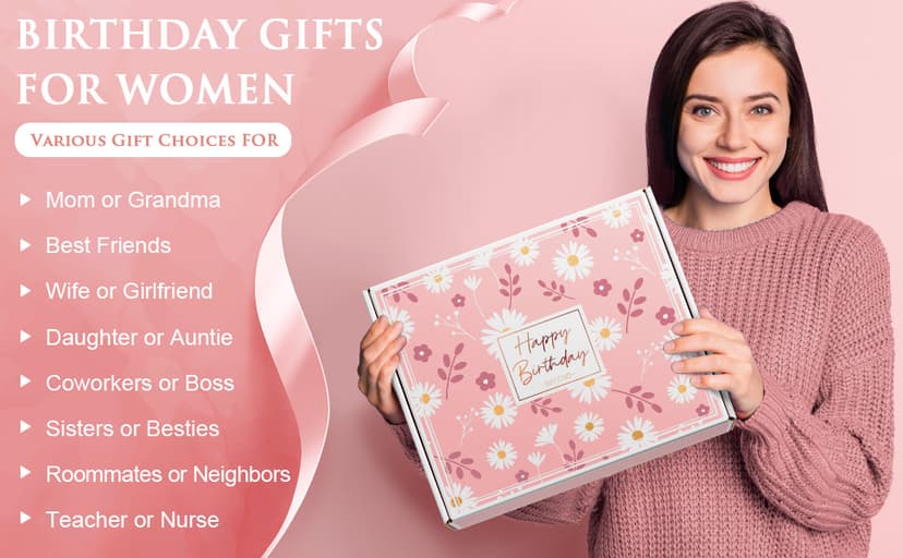 Birthday Gifts for Women Friendship, Unique Happy Birthday Gifts Basket for Mom Her Best Friend Sister Wife Girlfriend Coworker, Luxury Self Care Box Rose Relaxing Spa Gifts Set for Women with Blanket