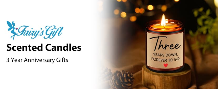 Fairy's Gift 3 Year Anniversary Candle Gifts for Him Her Wife Boyfriend GF Husband - Leather 3rd Anniversary Couple Gifts Ideas - 3rd Year Wedding Anniv. Presents for Couples, Happy Third Anniv.