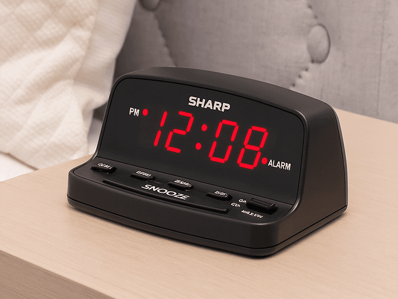 Sharp Digital Alarm Clock with Keyboard Style Controls, Battery Back-up, Easy to Use with Simple Operation, Black Case with Red LED Display