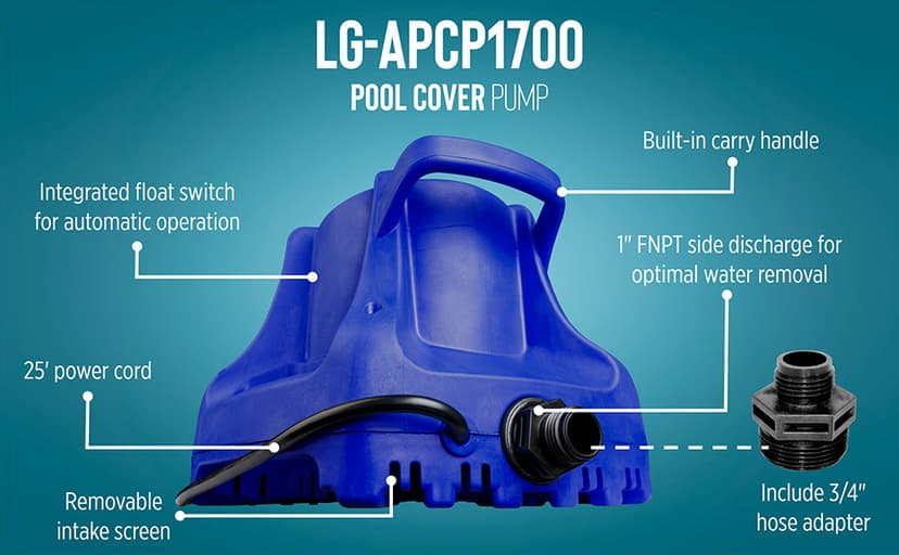 Little Giant Select Series LG-APCP1700 1/3 HP, 1745 GPH, Automatic, Submersible, Swimming Pool Cover Pump with 25-Ft. Cord, Dark Blue, 14942691