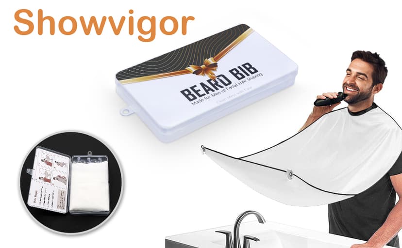 Beard Bib Apron for Men, Gift Beard Trimming Catcher Bib for Shaving & Hair Clippings, Waterproof Non-Stick Hair Catcher Grooming Cloth with 2 Suction Cups(White)