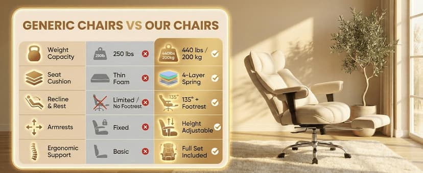 Efomao Executive Office Chair, Soft-Cushioned Computer Chair with Foot Rest, Fabric Home Office Desk Chairs, Big and Tall Office Chairs, Grey
