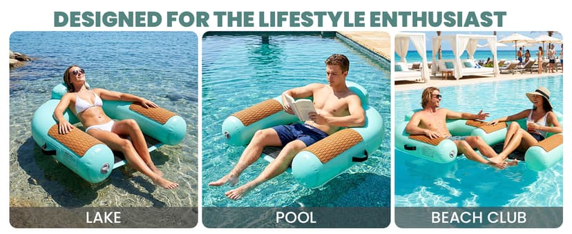 Zeraty Heavy Duty Double-Sided PVC Scrim Floating Chair Inflatable Pool Lounger for Adults, Premium Water Hammock with Cooling Mesh & EVA Armrests, Sunbathing Tanning Float for Lake Beach (300 Lbs)