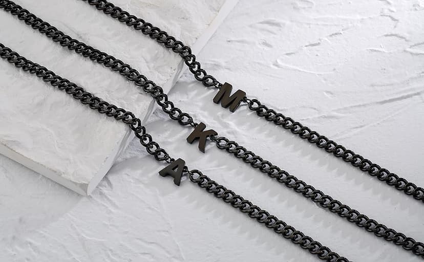 DuoDiner Initial A-Z Cuban Link Chain Necklaces for Men Boys Women Letter Pendant Stainless Steel 6.5mm 18+2 Inches,Jewelry Gifts