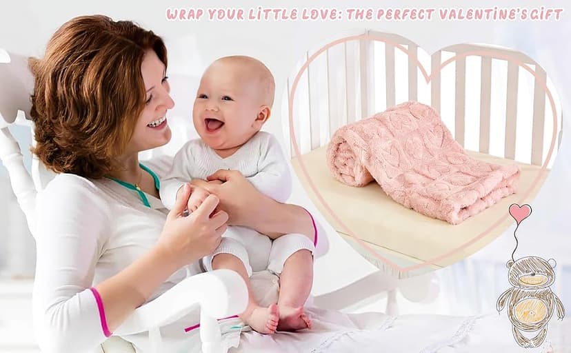 Yurhap Fleece Baby Blanket Heart Checkered Blanket, Ultra Soft Cozy Baby Blankets for Girls Boys, Fluffy Infant Toddler Newborn Receiving Blankets for Crib Stroller 30”×40” (Light Pink)