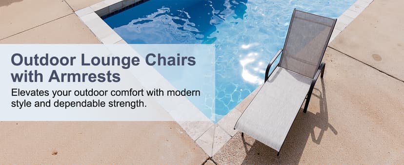Crestlive Products Outdoor Chaise Lounge Chair,5-Position Pool Lounge Chairs with Armrests Sunbathing Recliner for Patio, Beach, Deck, Yard (2PC Beige)