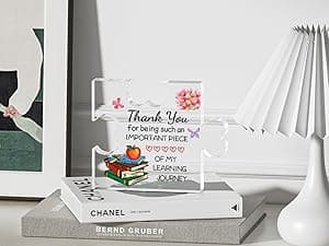Funnli Teacher Gifts, Back to School Teacher Gifts, Teacher Appreciation Gifts Acrylic Plaque, Thank You Graduation Valentines Day Christmas Gifts for Women Teacher Classmate Study Partner Roommate