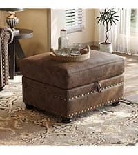 ONBRILL Faux Leather Sofa, 84 Inches Nailhead Trim Couch for Living Room, Mid-Century Modern Deep Seat Sofa with Rolled Arms, Classic 3 Seater Couch for Apartment, Office, Brown