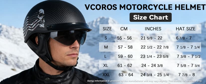VCOROS Carbon Fiber Open Face Retro Motorcycle Helmets Men Women Half Face Helmets for Motorbike Cruiser Chopper Moped Scooter ATV (Gloss Black, L)