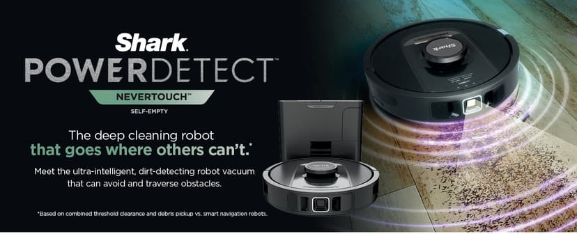 Shark PowerDetect Self-Empty Robot Vacuum with NeverStuck Technology, Auto Deep-Clean Carpets & Hardfloors, 30 Day Capacity HEPA Bagless Base, for Pet Hair, WiFi Black, AV2820S