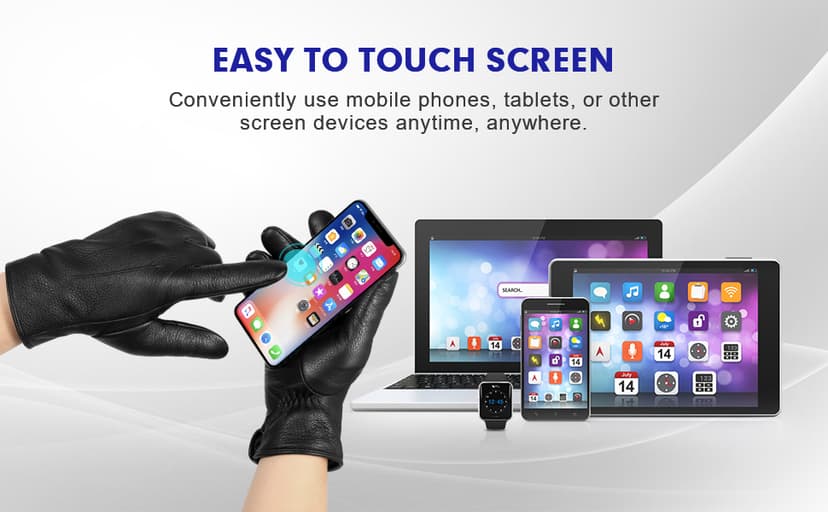 QOF Winter Genuine Leather Gloves for Men, Cashmere Warm Lined Finger Touchscreen Texting Driving Gloves
