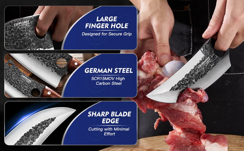 3PCS Butcher Knife Set, Hand Forged Serbian Chef Knives & Meat Cleaver & Viking Knives, Meat Cutting Kitchen Knife Set for Home, Outdoor Cooking, Camping BBQ Gift Idea Men