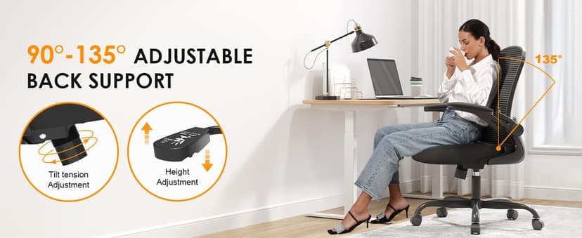 Office Chair, Ergonomic Desk Chairs 330LBS Capacity High Back Mesh Computer Chair with Flip-up Armrests, Comfy Work Chair with Adjustable Lumbar Support, Rolling Chair