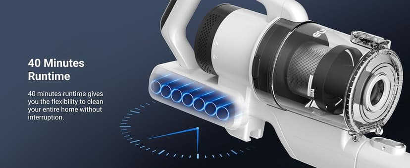 Eureka Cordless Vacuum Cleaner, Anti-Tangle Brushroll, Rechargeable Stick Vacuum, Lightweight for Carpet, Hard Floor, Pet Hair, White NEC280WH