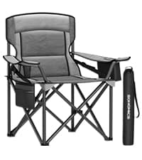 SONGMICS Oversized Lumbar Support Camping Chair, Heavy-Duty Outdoor Folding Chair Comfortable, Padded, Glamping, Cooler Bag, Weight Capacity 450 lb, Ink Black UGCB066B01