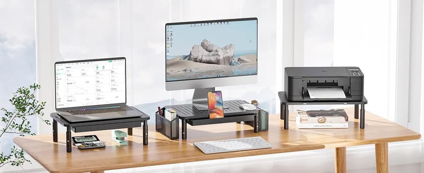 WALI Computer Monitor Stand for Desk, Adjustable Laptop Riser, Desk Monitor Stand Underneath Storage for Office, Home, School Supplies (STT003), 1 Pack, Black