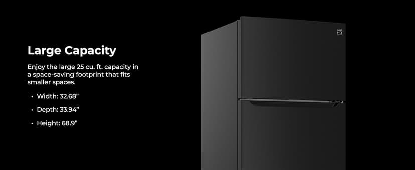Kenmore 33" Top Mount Refrigerator with Freezer - Adjustable Shelving, Humidity-Controlled Crispers, Optional Ice Maker, LED Lighting, ENERGY STAR Certified, 25 cu. ft. Capacity - Black
