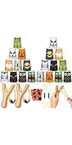 Leitee Christmas Party Games for Family Kids Adults Christmas Games with 24 Stacking Cup 2 Wooden Slingshot 2 Spare Slingshot Rubber Band 20 Felt Fake Snowball for Toss Carnival Parties Group Xmas Fun